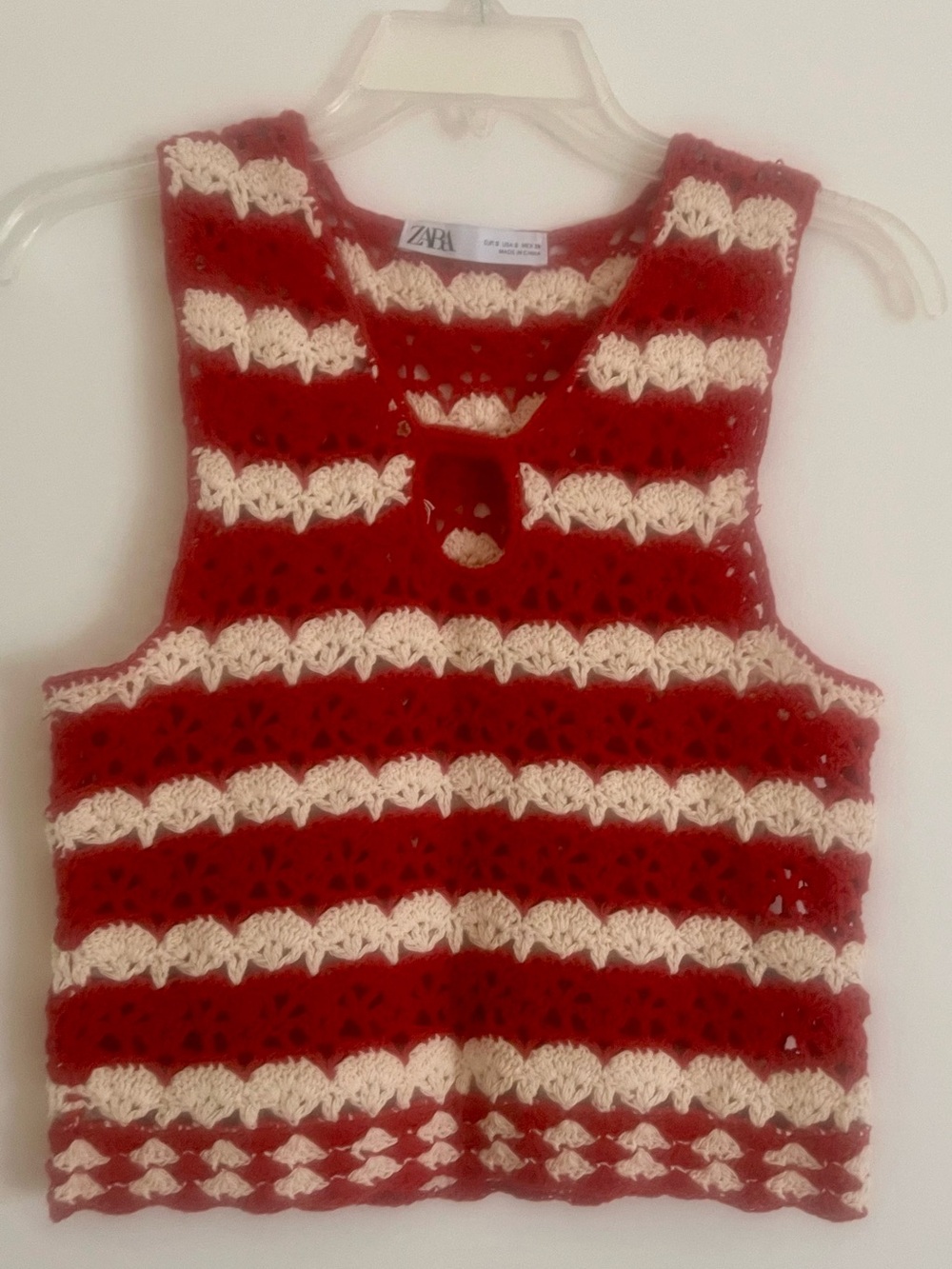 ZARA Red & Cream Crochet Tank Top